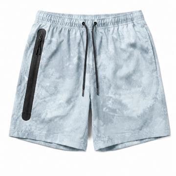 Light Blue Tie-Dye Drawstring Shorts with Zip Pocket