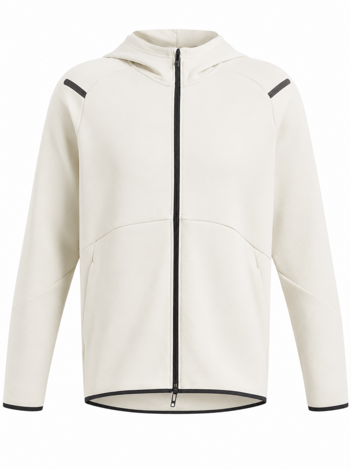 Off-White Full-Zip Hoodie with Black Trim