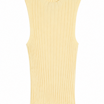Pale Yellow Sleeveless Ribbed Mock Neck Top