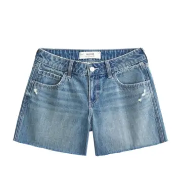 Medium Wash Blue High-Rise Straight-Leg Denim Shorts