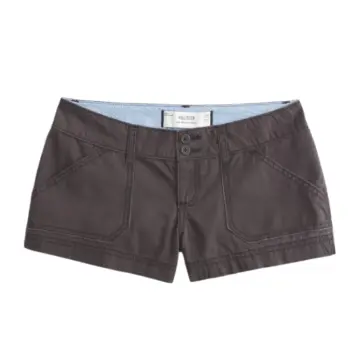 Dark Grey Double-Button Straight-Fit Shorts with Contrast Stitching