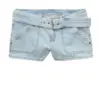 Light-Wash Blue Denim Shorts with Self-Tie Belt and Patch Pockets
