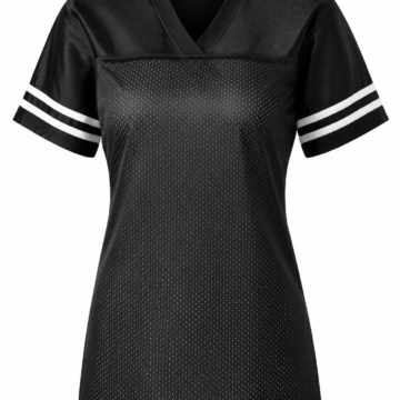 Black V-Neck Mesh Athletic T-Shirt with White Stripes