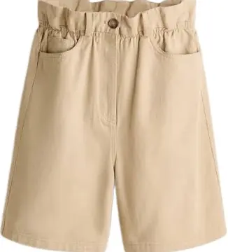 Khaki Paperbag Waist High-Rise Relaxed Flared Shorts