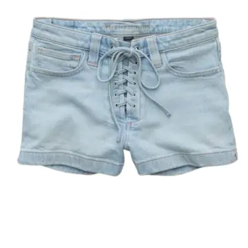Light Wash Lace-Up Denim Shorts