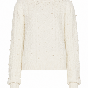 Off-White Pearl-Embellished Cable Knit Sweater