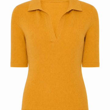 Mustard Yellow Ribbed Knit Polo Top