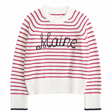 White Striped Knit Sweater with Red Accents