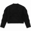 Black Cable-Knit Cropped Sweater with Mock Neck