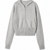 Light Heather Grey Zip-Up Knit Hoodie with Embellishments