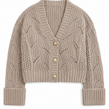 Beige Pointelle Knit Cropped Cardigan