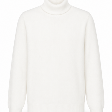 Off-White Ribbed Turtleneck Sweater with Dropped Shoulders