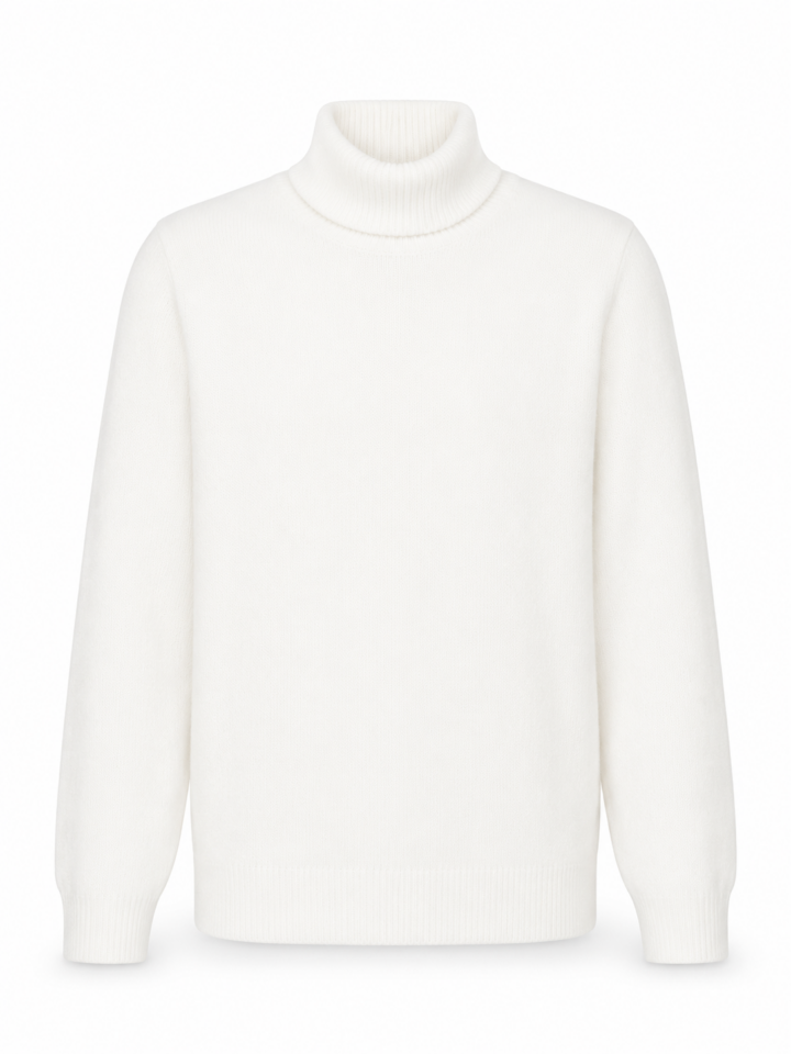 Off-White Ribbed Turtleneck Sweater with Dropped Shoulders
