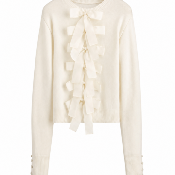 Cream Bow Embellished Crewneck Sweater