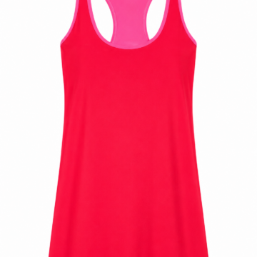 Red Sleeveless A-Line Athletic Dress with Pink Trim