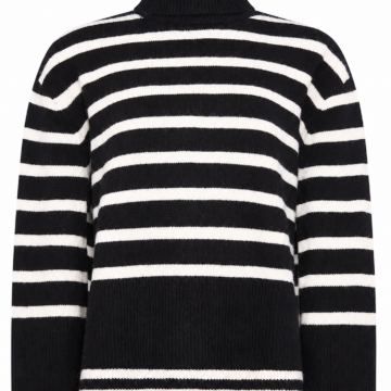 Black and White Striped Turtleneck Sweater
