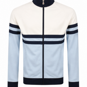Color-Blocked Track Jacket in White, Light Blue, and Navy