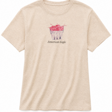 Beige Heathered T-Shirt with Cherry Graphic