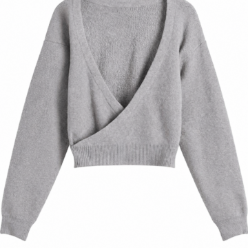 Heather Grey Wrap Front Cropped Sweater