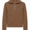 Brown Ribbed Quarter-Zip Sweater with Collar