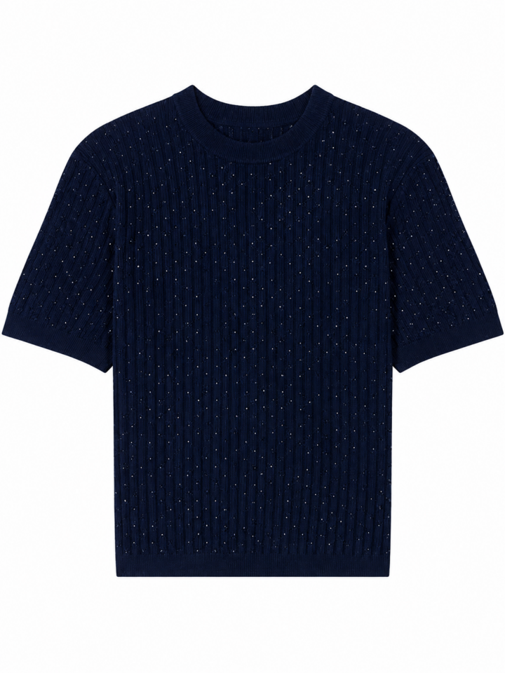 Dark Navy Cable Knit Short Sleeve Top