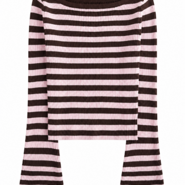Brown and Pink Striped Bell Sleeve Knit Top