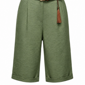 Olive Green High-Waisted Wide-Leg Culotte Pants