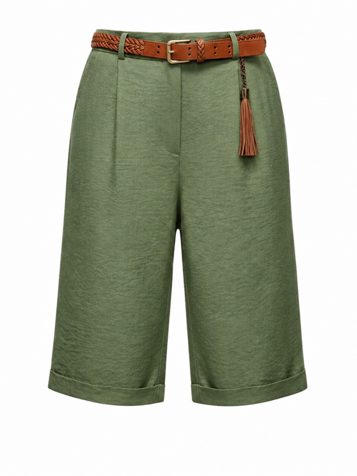 Olive Green High-Waisted Wide-Leg Culotte Pants