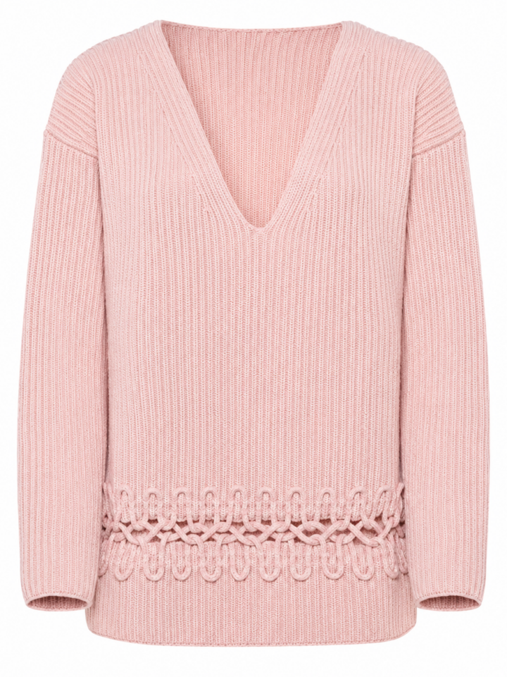 Light Pink Ribbed V-Neck Sweater