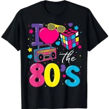 Black Retro Graphic T-Shirt with 80s Print